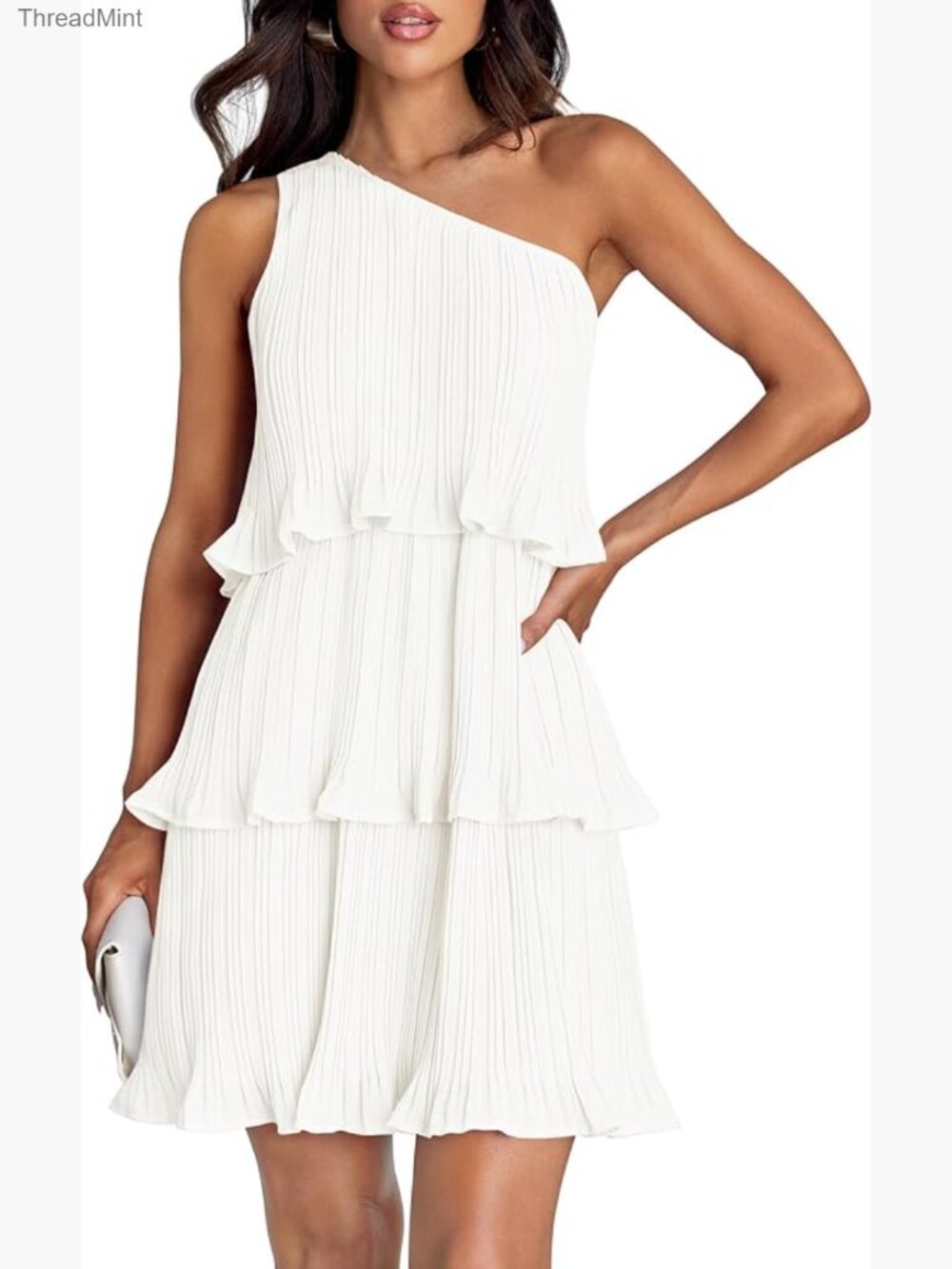 Sleeveless Mini Dress One Shoulder Ruffle Tiered Layered Flowy Summer Boho